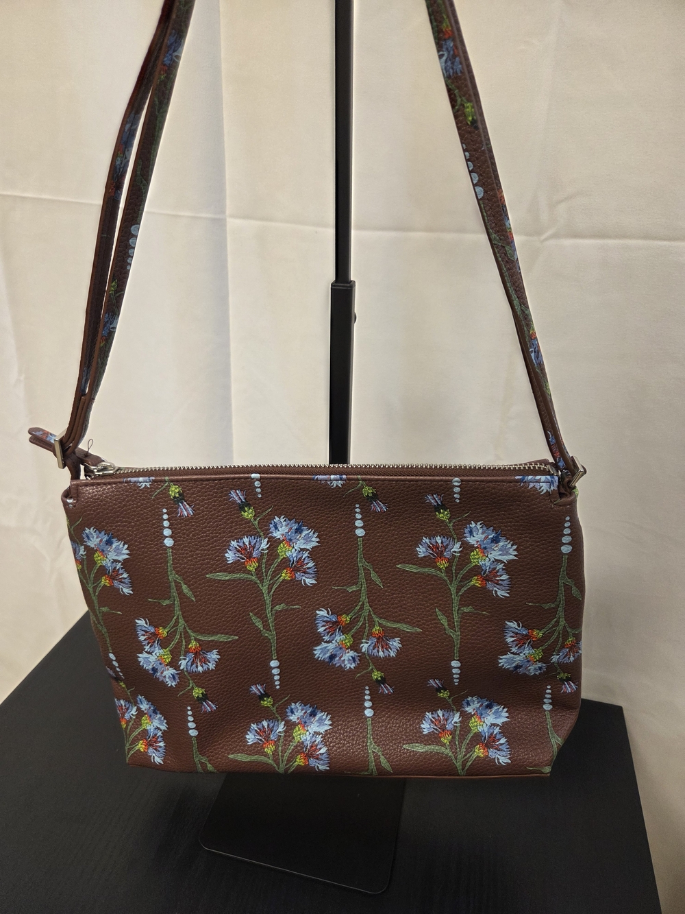 Vera Bradley Brown Shoulder Bag with Blue Floral Print